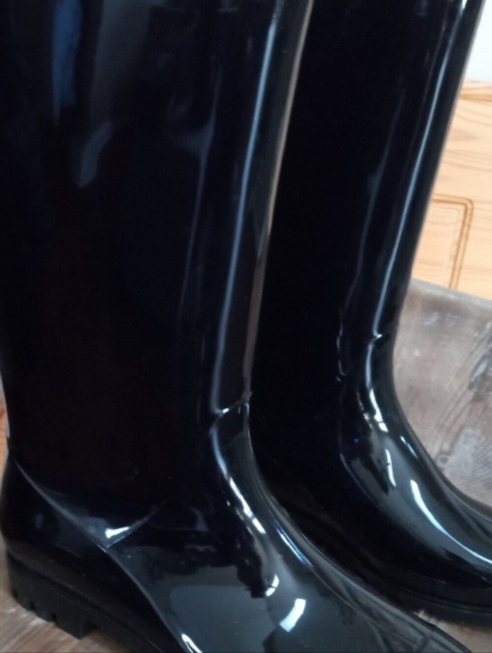 Classic Glossy Black Tall Rubber Rain Boots 8W